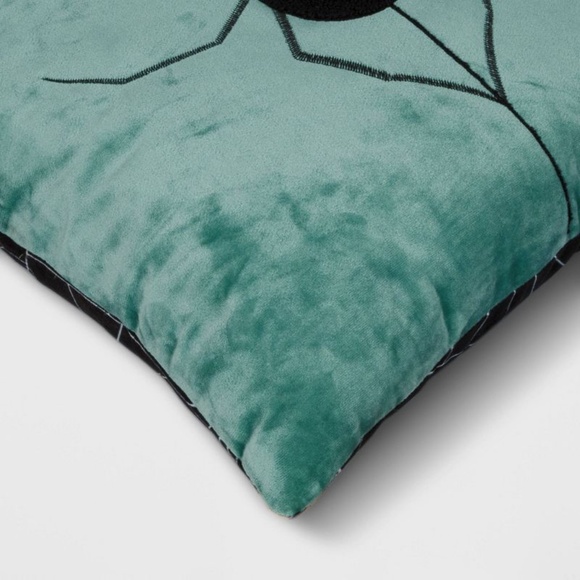 Hyde & EEK! Halloween Reversible Velvet Spider Throw Pillow Turquoise Green - Picture 4 of 14